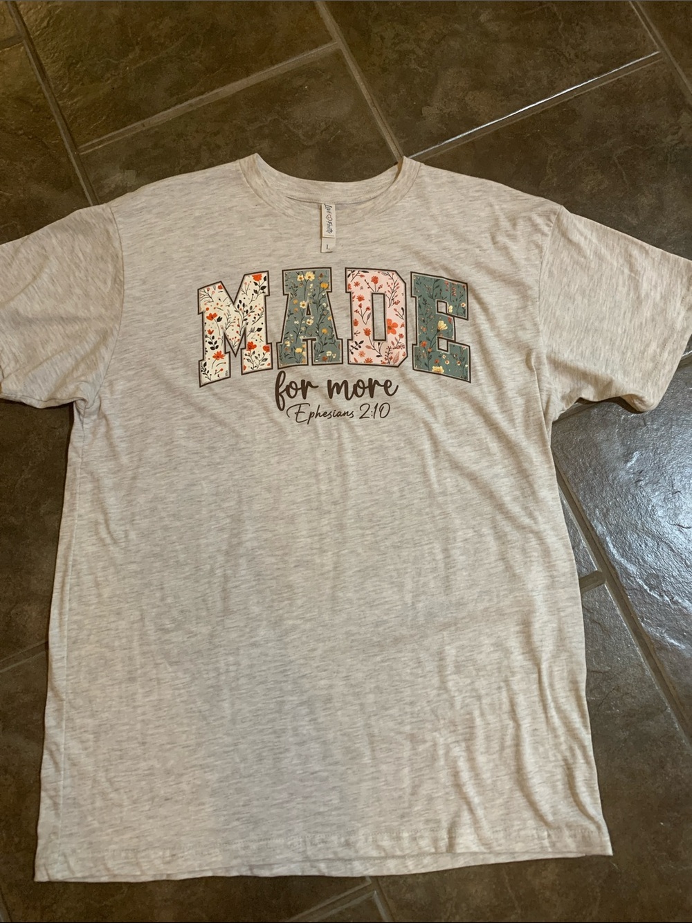 Love In Faith Made for More Floral Tee Size L Oatmeal color New